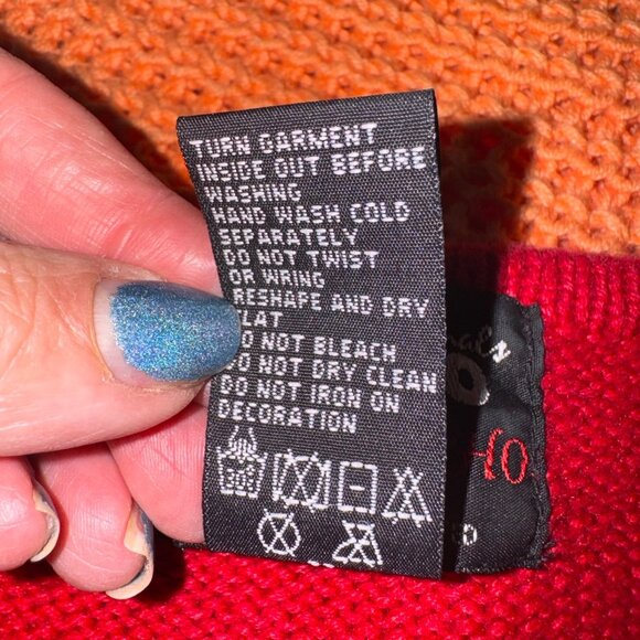 Designers Originals Studio L Red Ugly Christmas Holiday Sweater Skating Penguins - Picture 7 of 14